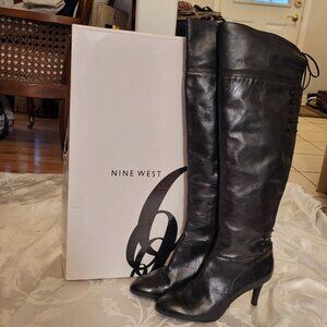 Nine West Over-the-Knee Black Leather Boots EUC